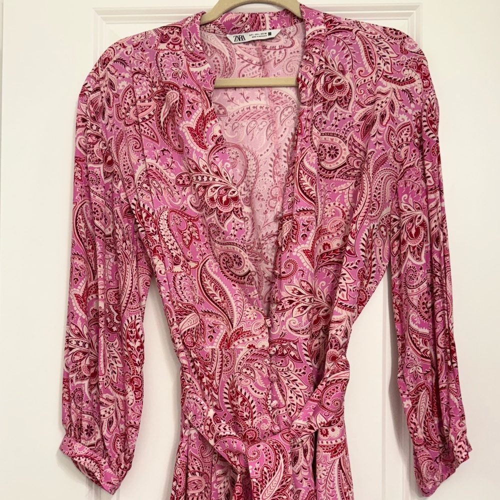 Zara Pink and Red Paisley Dress